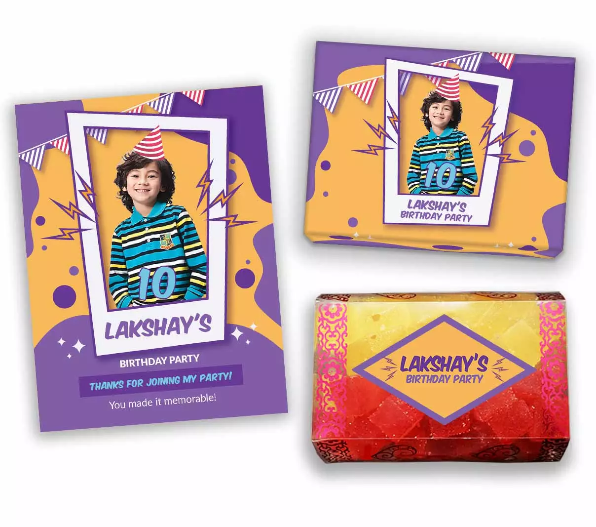 Customized Message Cards with Return Gifts for Kids Birthday
