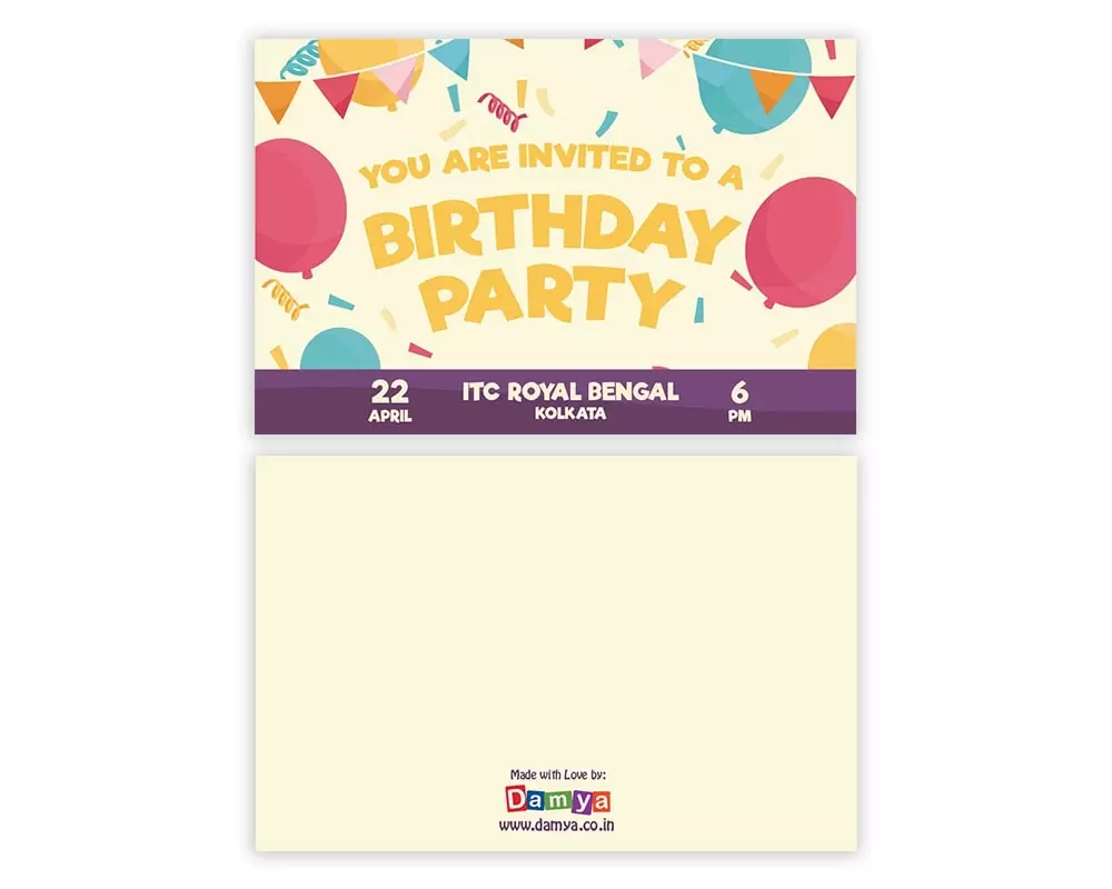 Back Side of Design Number 1 for Invitation Cards for Birthday Parties