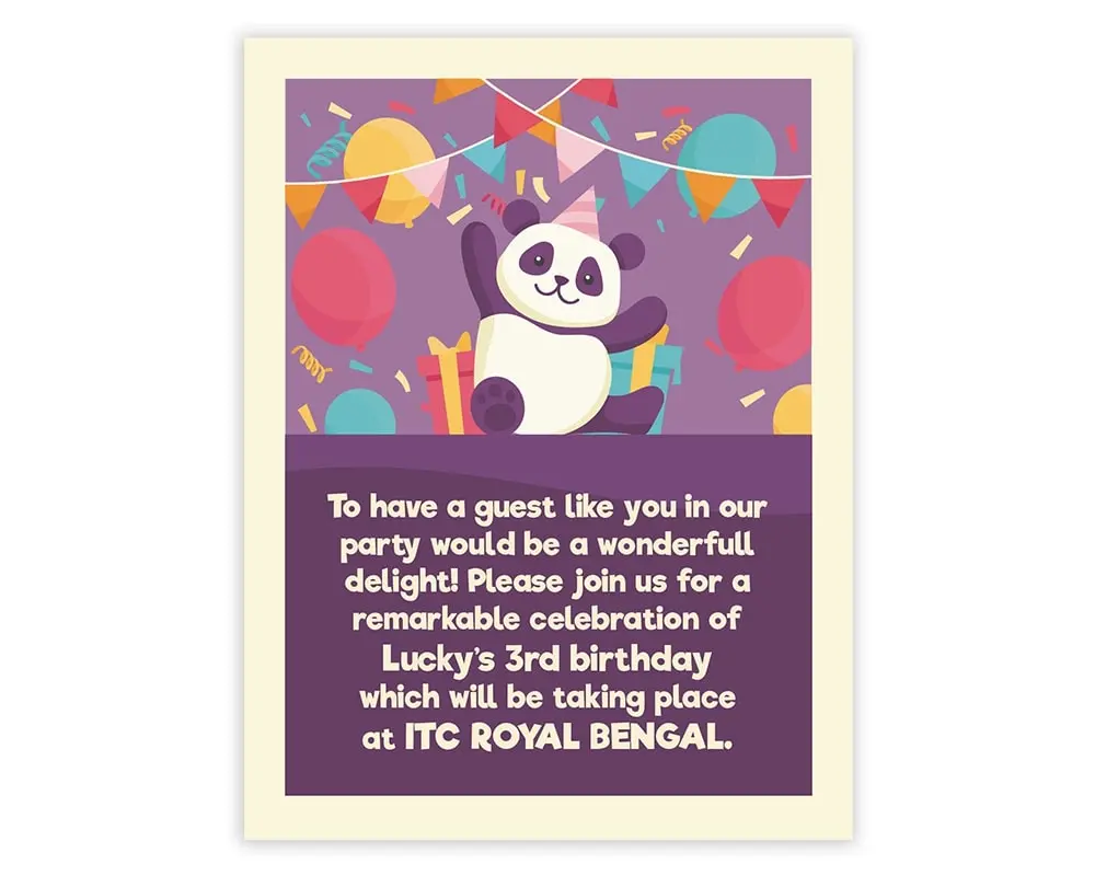 Front Side of Design Number 1 for Invitation Cards for Birthday Parties