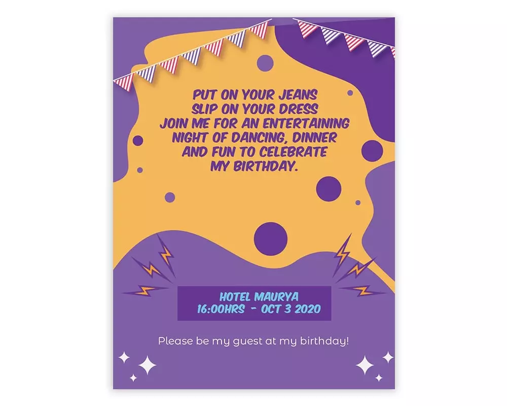 Front Side of Design Number 4 for Invitation Cards for Birthday Parties