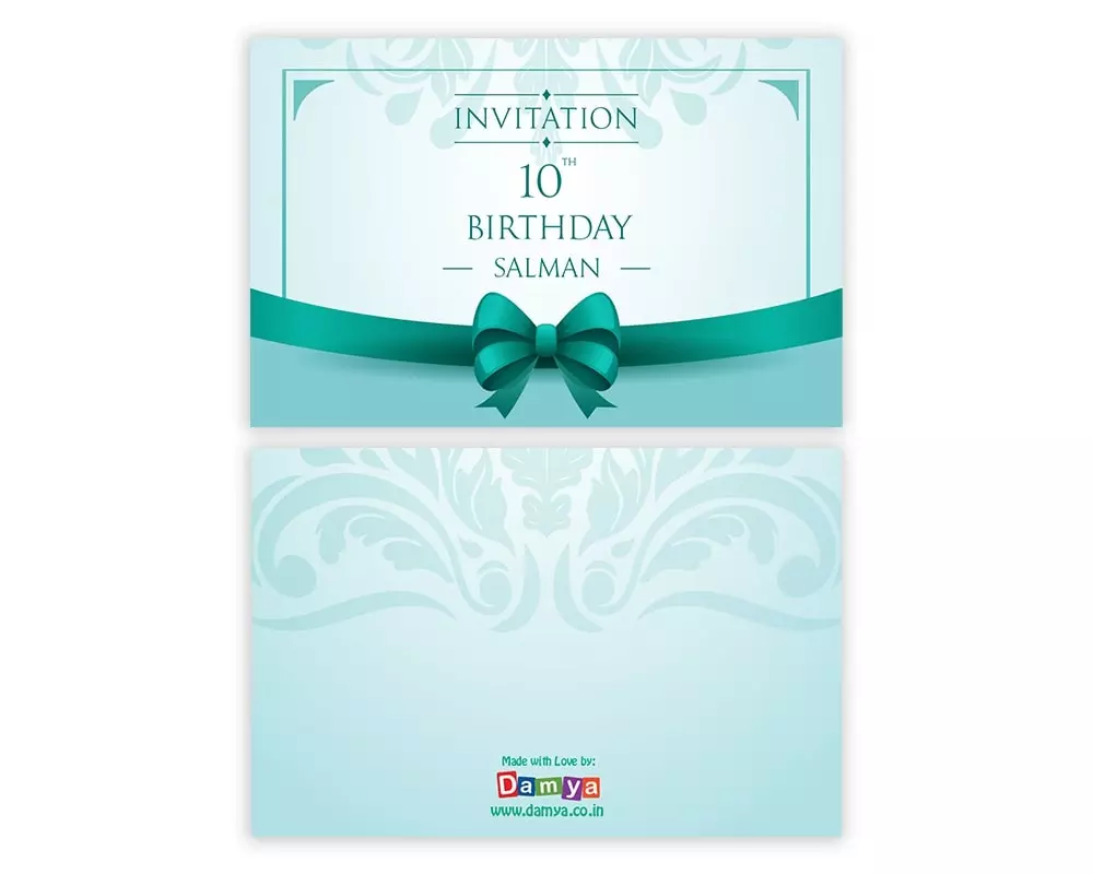 Back Side of Design Number 7 for Invitation Cards for Birthday Parties