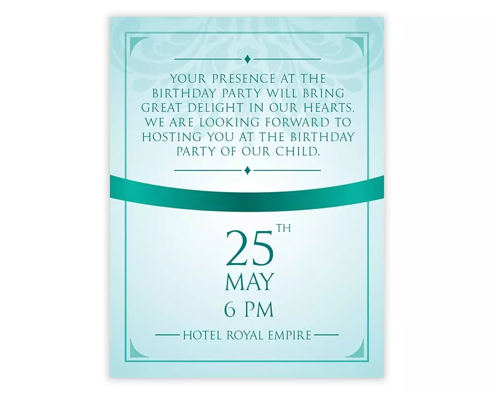 Front Side of Design Number 7 for Invitation Cards for Birthday Parties