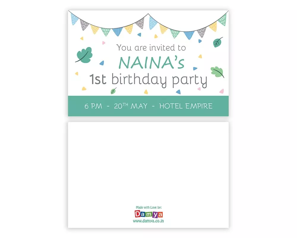 Back Side of Design Number 8 for Invitation Cards for Birthday Parties