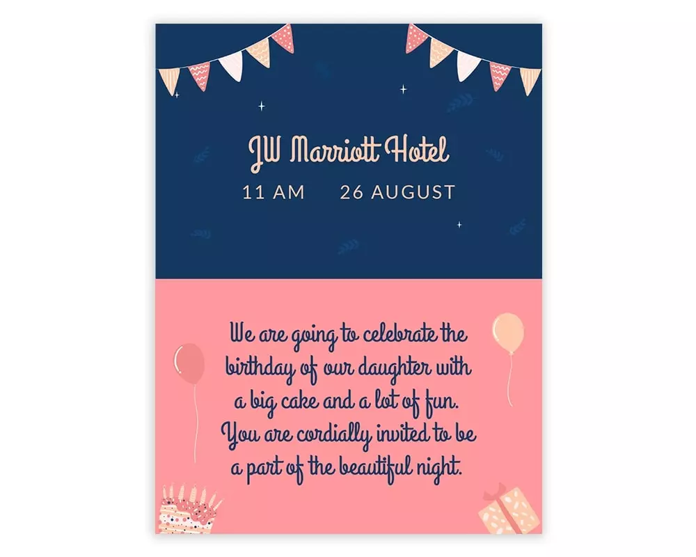 Front Side of Design Number 9 for Invitation Cards for Birthday Parties