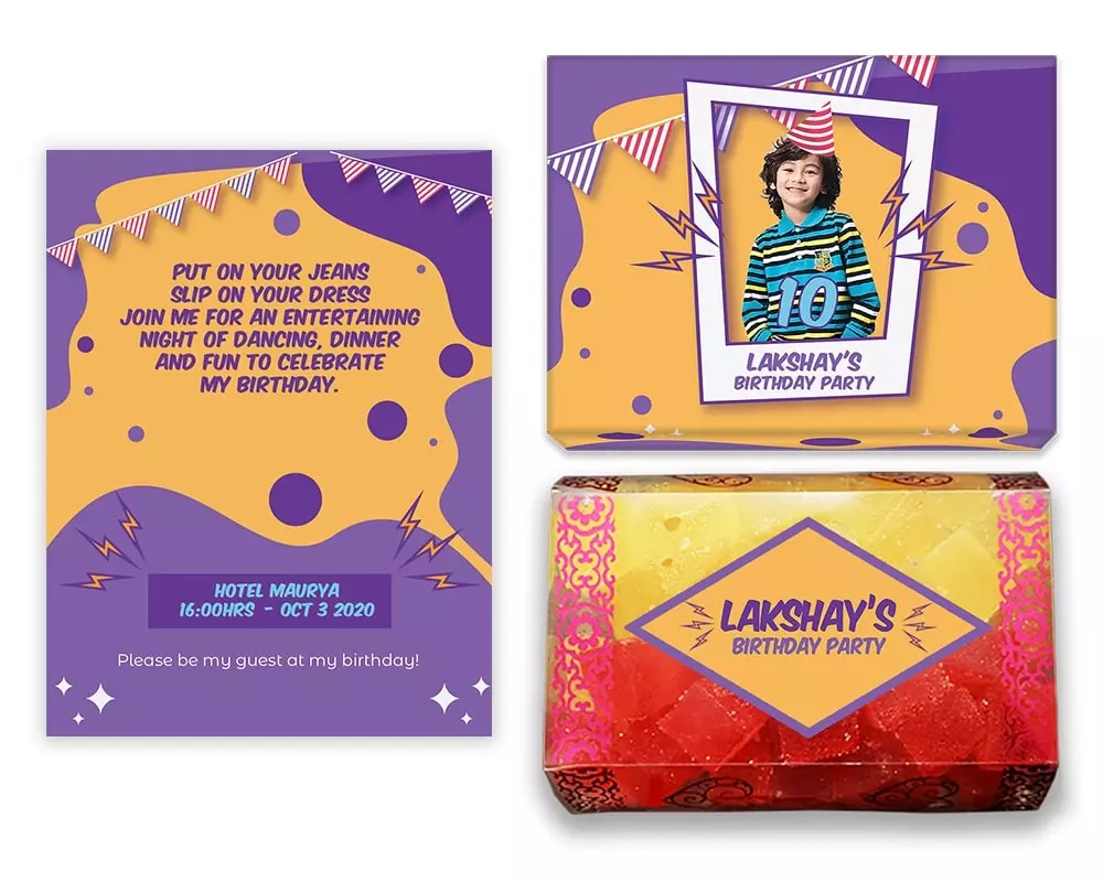 Design Number 4 for Jelly Sweets in Customized Boxes with Large Foldable Invitation Cards for Birthday Parties