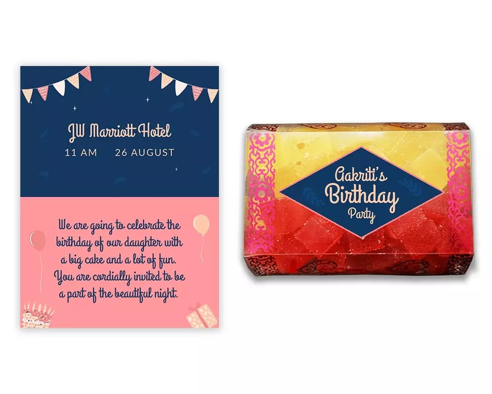 Design Number 9 for Jelly Sweets in Transparent Boxes with Large Foldable Invitation Cards for Birthday Parties