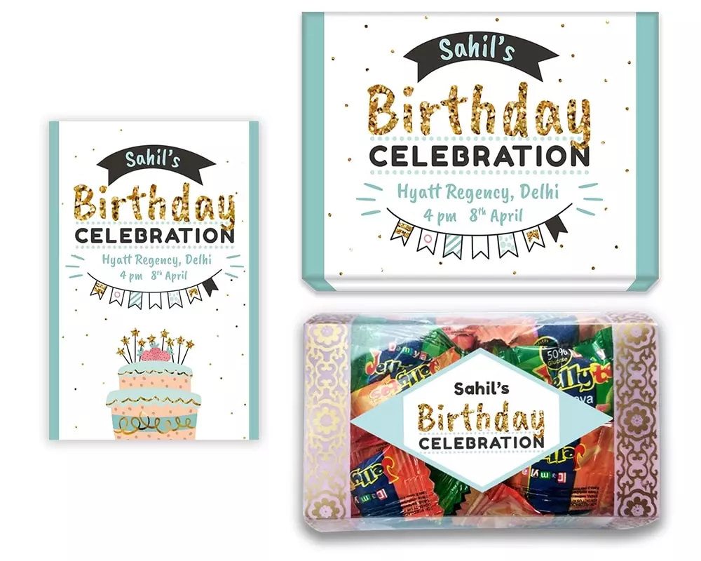 Design Number 3 for Jelly Candies in Customized Boxes with Large Invitation Cards for Birthday Parties