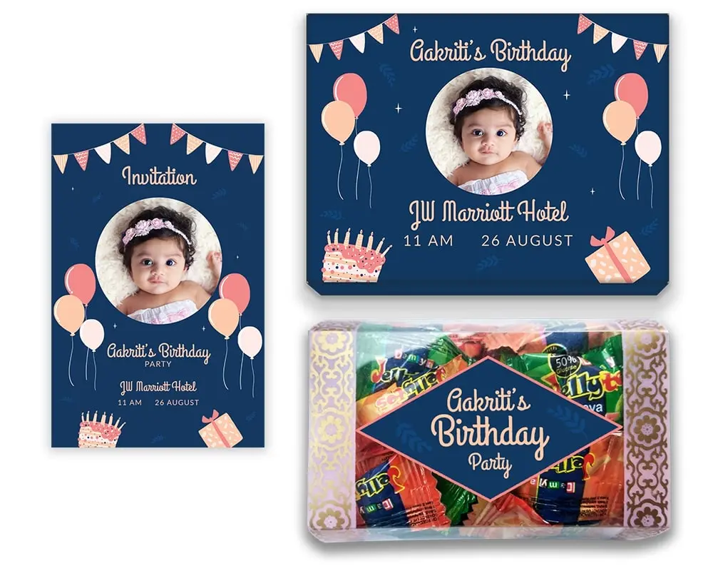 Design Number 9 for Jelly Candies in Customized Boxes with Large Invitation Cards for Birthday Parties
