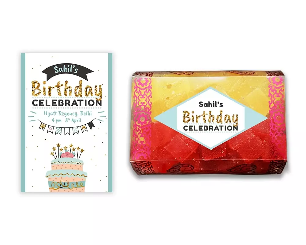 Design Number 3 for Jelly Sweets in Transparent Boxes with Large Invitation Cards for Birthday Parties