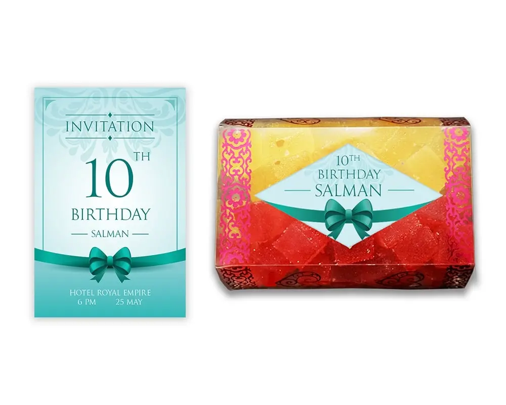 Design Number 7 for Jelly Sweets in Transparent Boxes with Large Invitation Cards for Birthday Parties