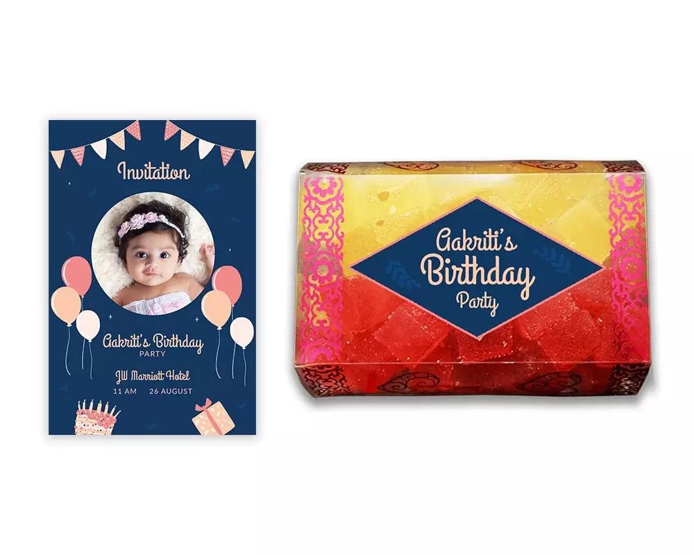 Design Number 9 for Jelly Sweets in Transparent Boxes with Large Invitation Cards for Birthday Parties