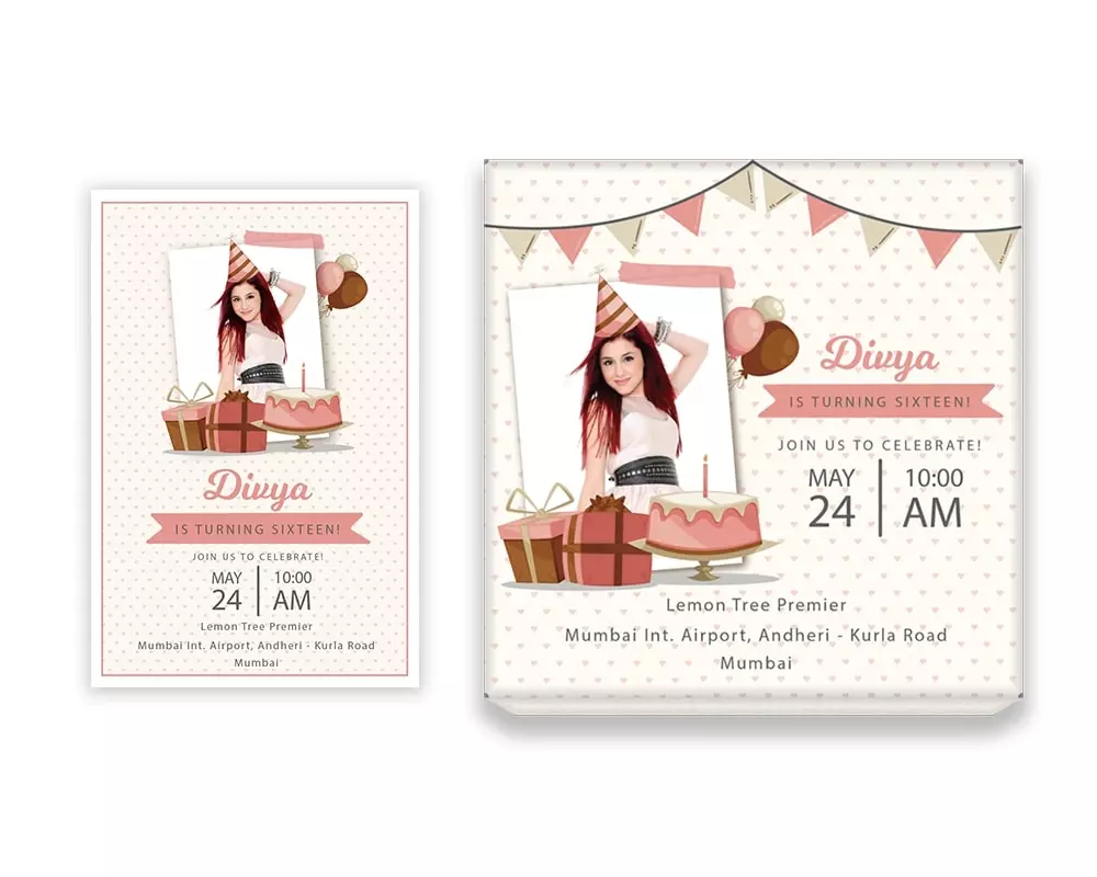 Design Number 2 for Medium Customized Gifts with Large Invitation Cards for Birthday Parties