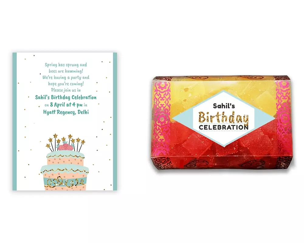 Design Number 3 for Jelly Sweets in Transparent Boxes with Small Foldable Invitation Cards for Birthday Parties