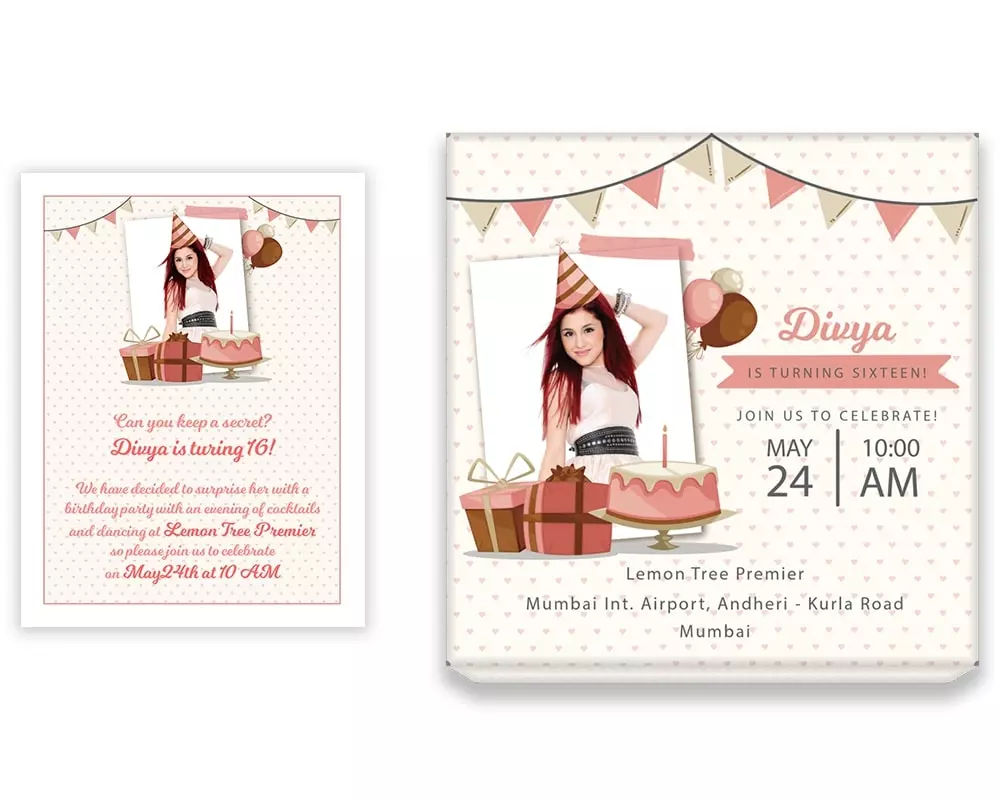 Design Number 2 for Large Customized Gifts with Small Foldable Invitation Cards for Birthday Parties