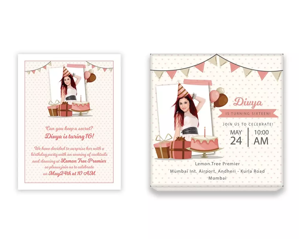 Design Number 2 for Medium Customized Gifts with Small Foldable Invitation Cards for Birthday Parties