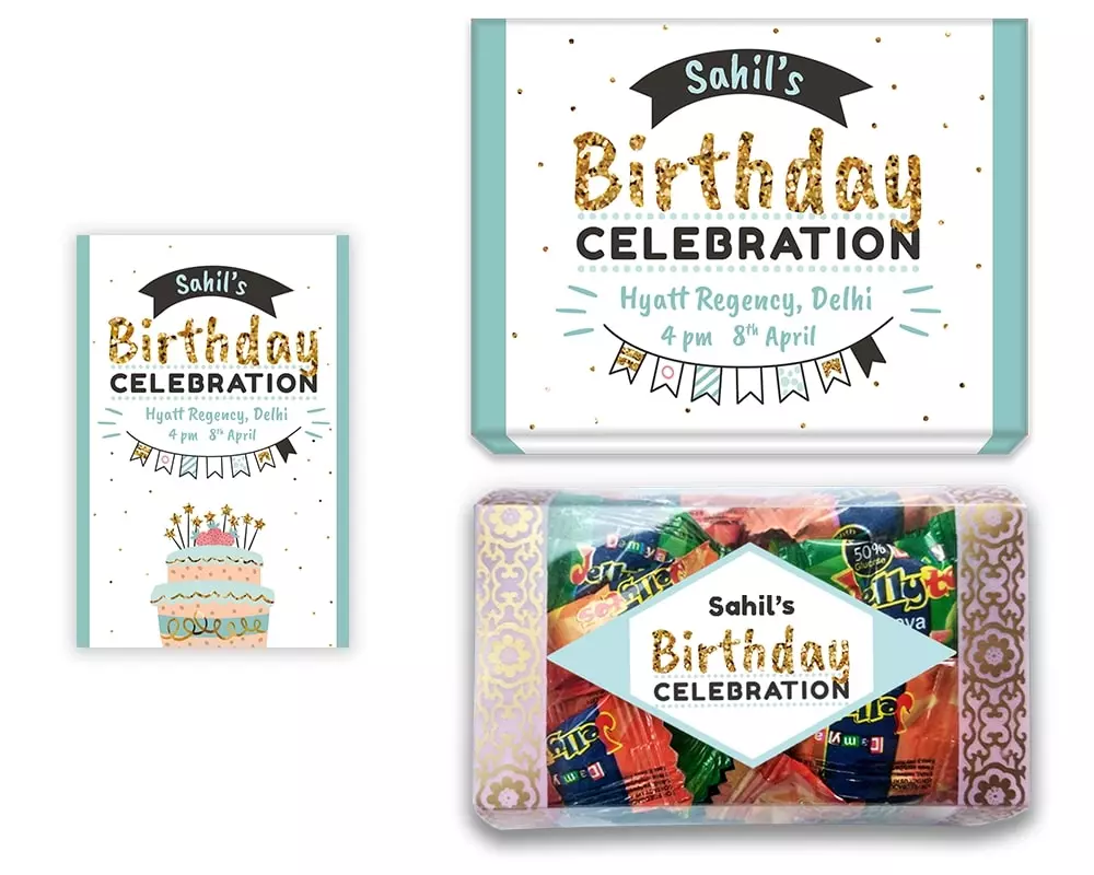 Design Number 3 for Jelly Candies in Customized Boxes with Small Invitation Cards for Birthday Parties