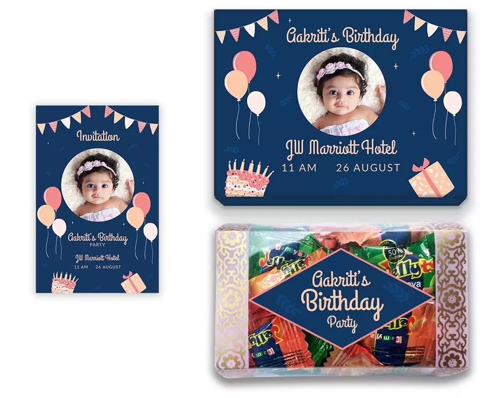 Design Number 9 for Jelly Candies in Customized Boxes with Small Invitation Cards for Birthday Parties