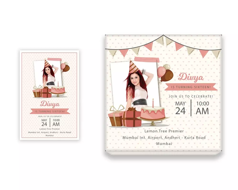 Design Number 2 for Medium Customized Gifts with Small Invitation Cards for Birthday Parties