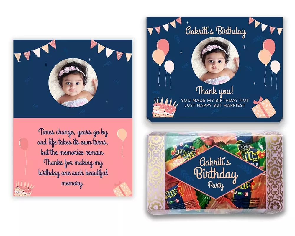 Design Number 9 for Jelly Candies in Customized Boxes with Large Foldable Message Cards for Birthday Return Gifts