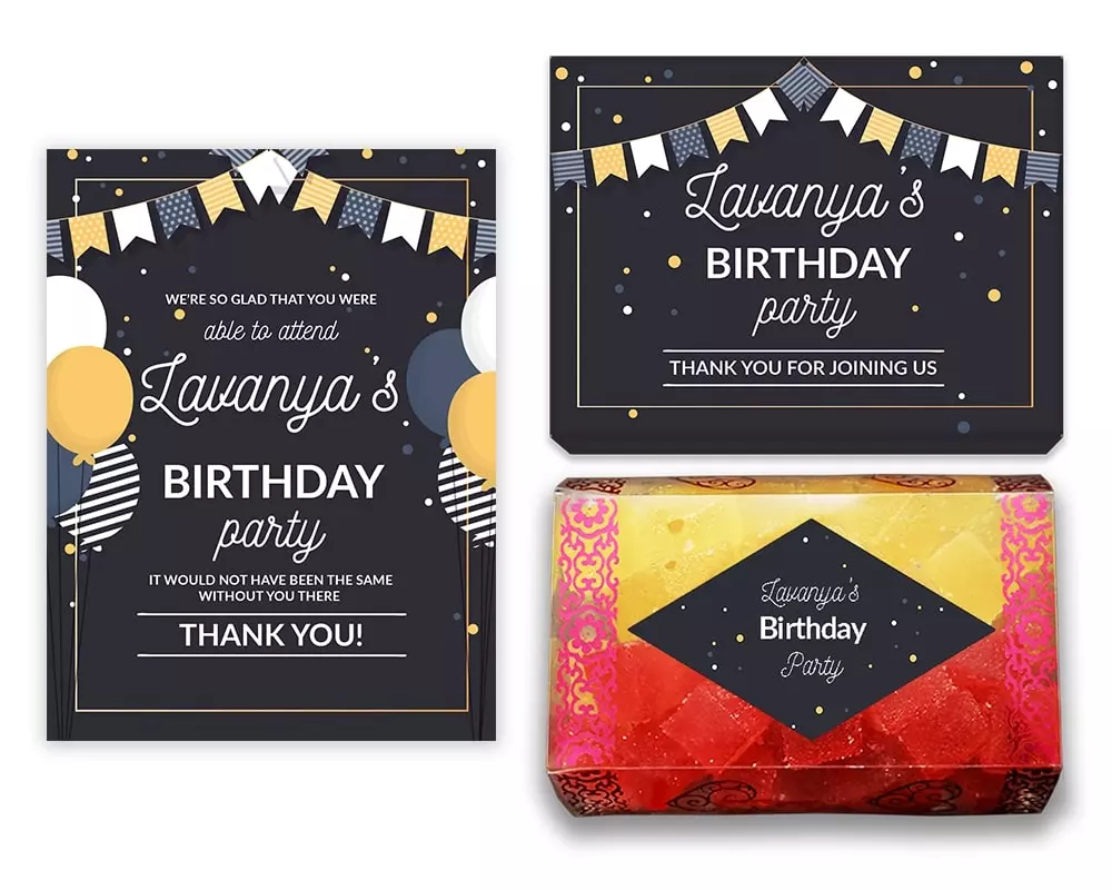 Design Number 6 for Jelly Sweets in Customized Boxes with Large Foldable Message Cards for Birthday Return Gifts