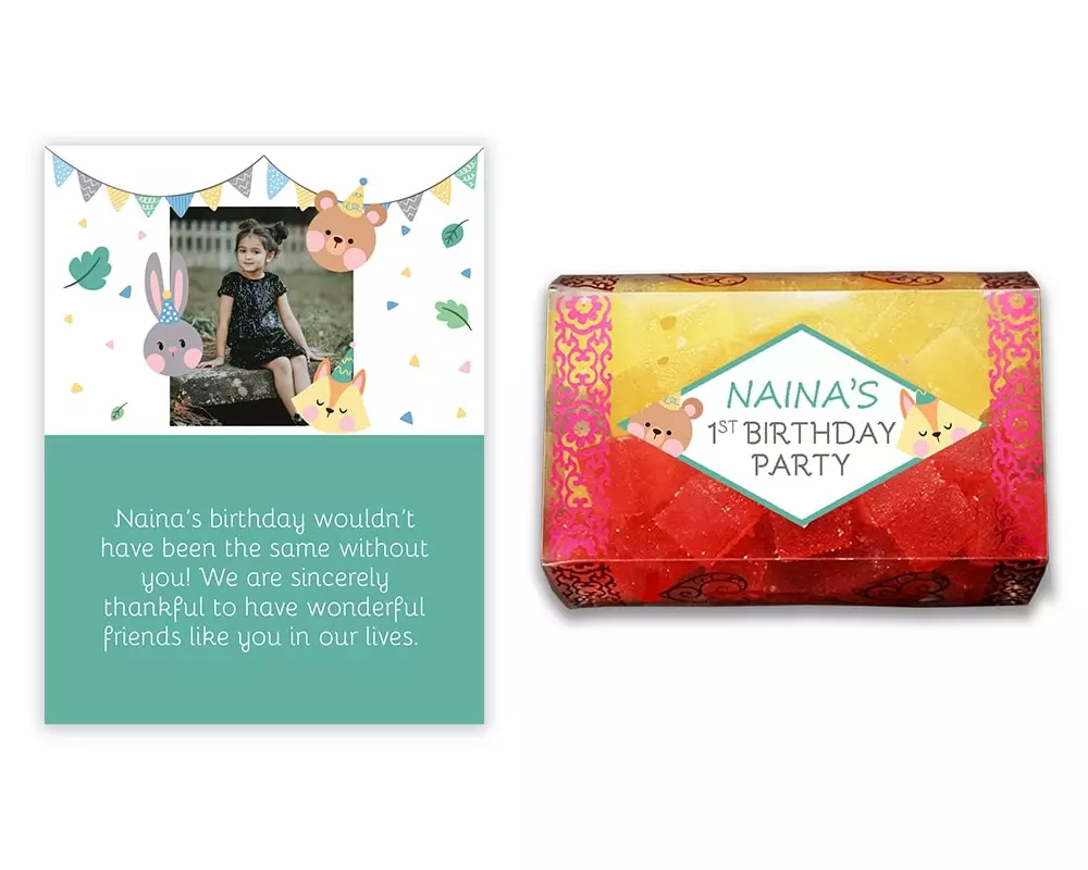 Design Number 8 for Jelly Sweets in Transparent Boxes with Large Foldable Message Cards for Birthday Return Gifts