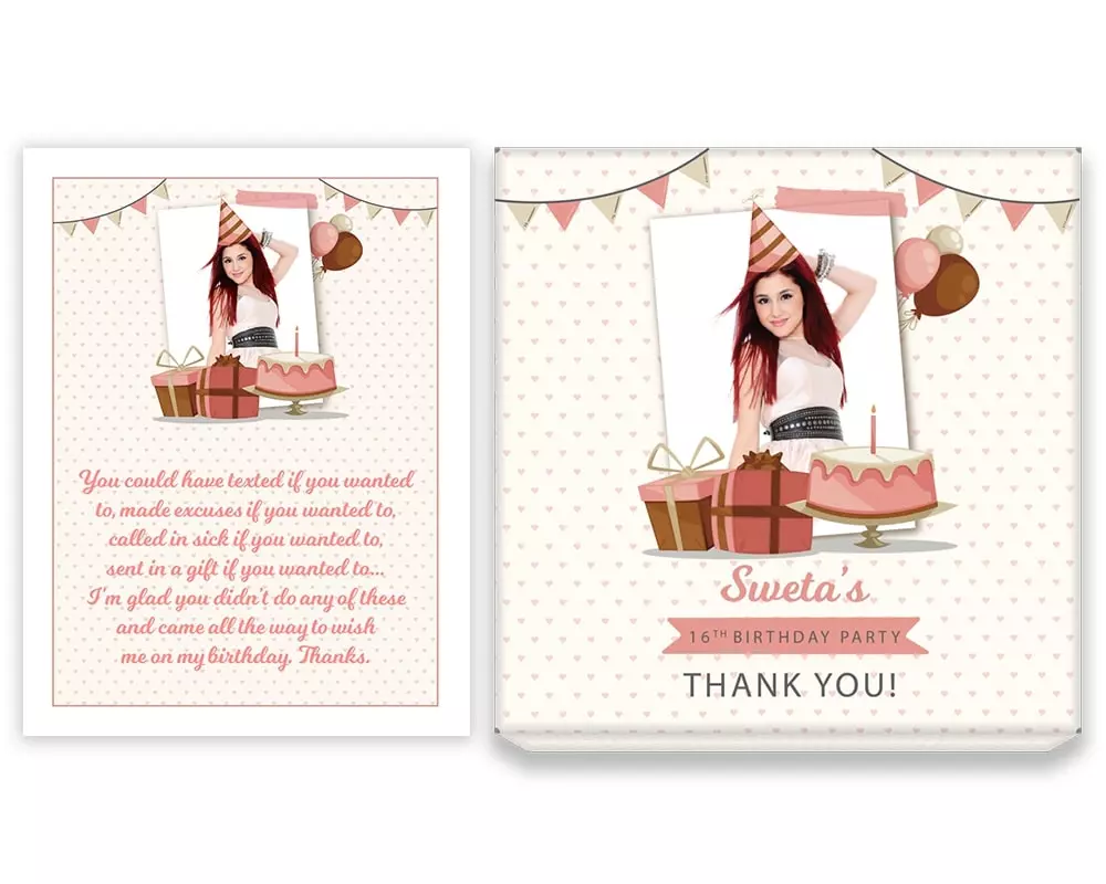 Design Number 2 for Jelly Candies in Medium Customized Boxes with Large Foldable Message Cards for Birthday Return Gifts
