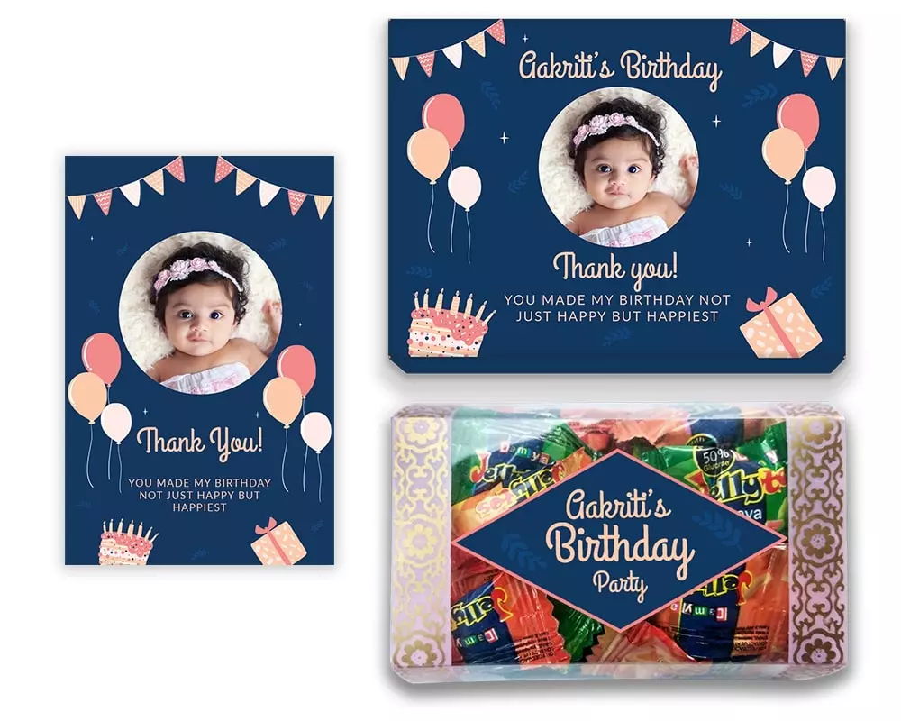Design Number 9 for Jelly Candies in Customized Boxes with Large Message Cards for Birthday Return Gifts