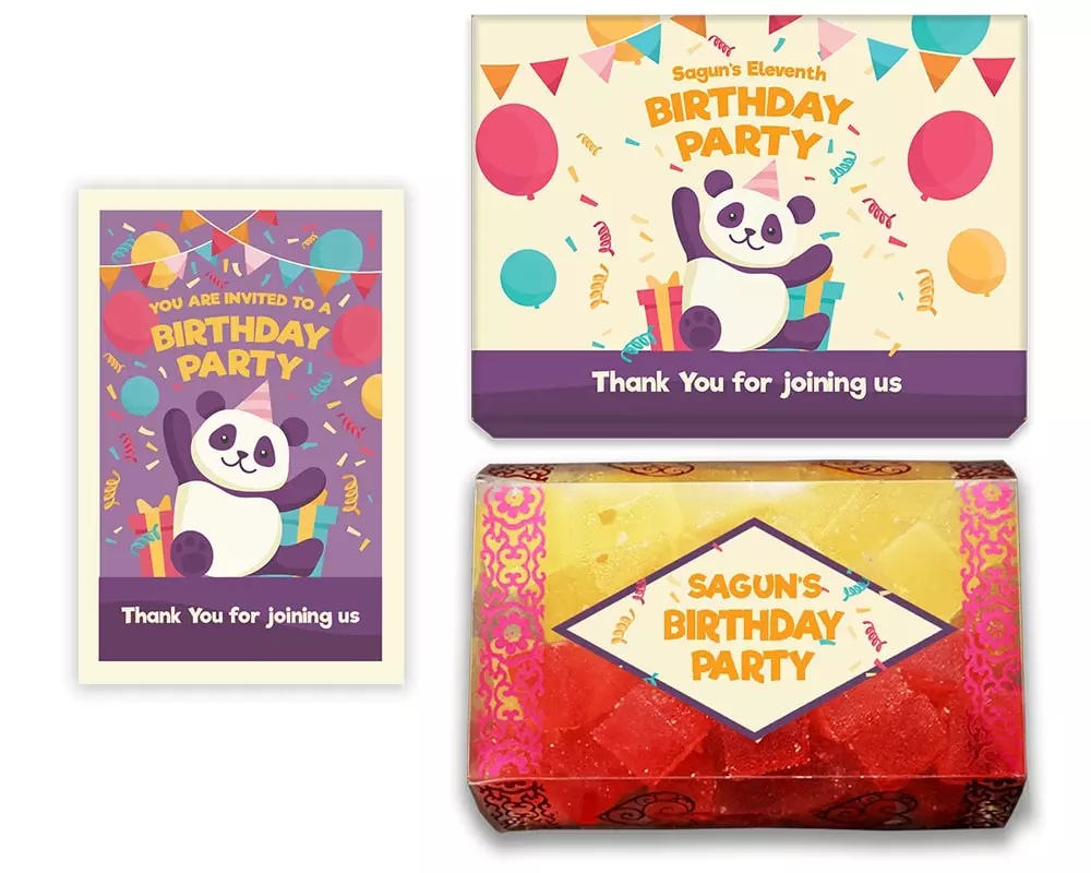 Design Number 1 for Jelly Sweets in Customized Boxes with Large Message Cards for Birthday Return Gifts