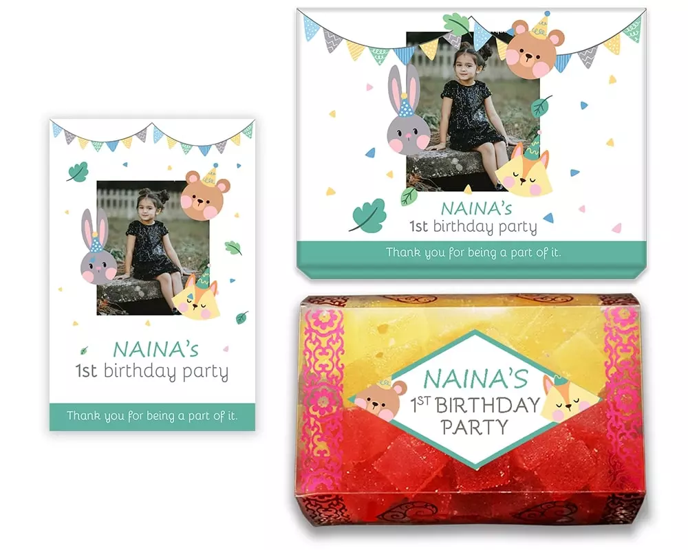 Design Number 8 for Jelly Sweets in Customized Boxes with Large Message Cards for Birthday Return Gifts