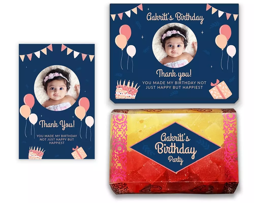 Design Number 9 for Jelly Sweets in Customized Boxes with Large Message Cards for Birthday Return Gifts