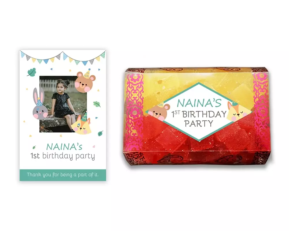 Design Number 8 for Jelly Sweets in Transparent Boxes with Large Message Cards for Birthday Return Gifts