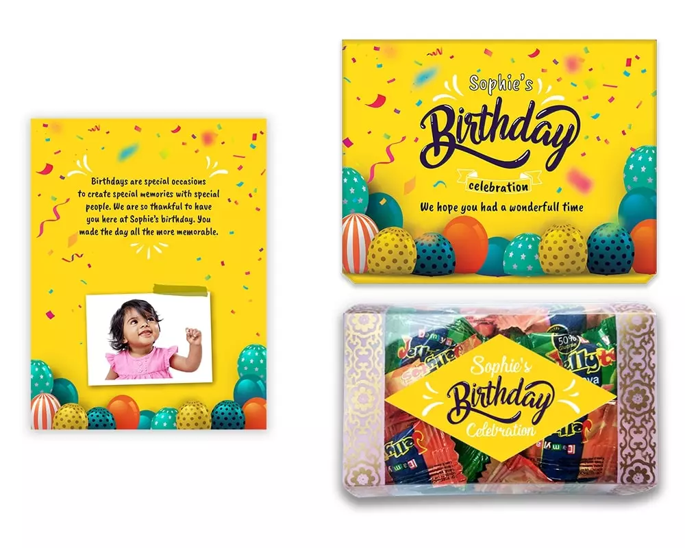 Design Number 10 for Jelly Candies in Customized Boxes with Small Foldable Message Cards for Birthday Return Gifts