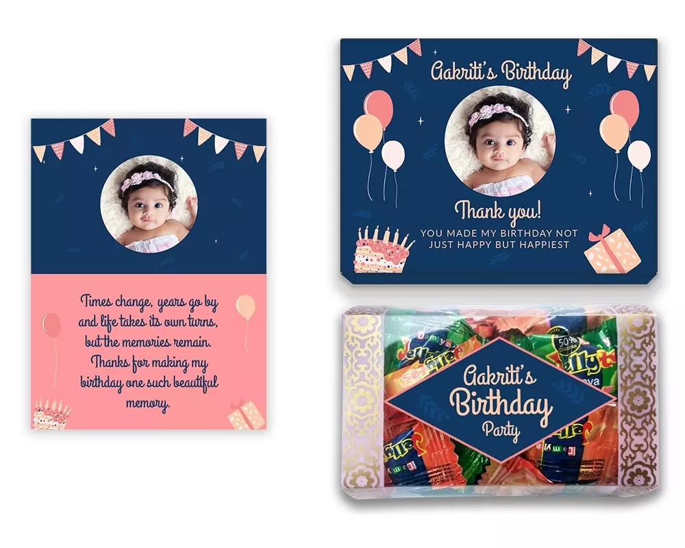 Design Number 9 for Jelly Candies in Customized Boxes with Small Foldable Message Cards for Birthday Return Gifts