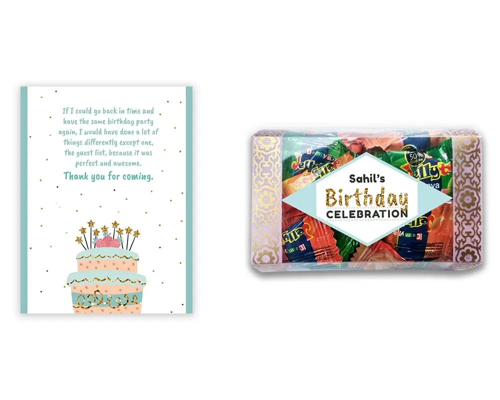 Design Number 3 for Jelly Candies in Transparent Boxes with Small Foldable Message Cards for Birthday Return Gifts