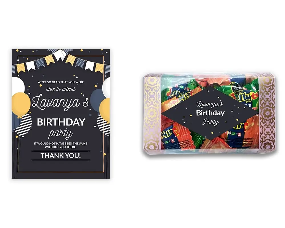 Design Number 6 for Jelly Candies in Transparent Boxes with Small Foldable Message Cards for Birthday Return Gifts