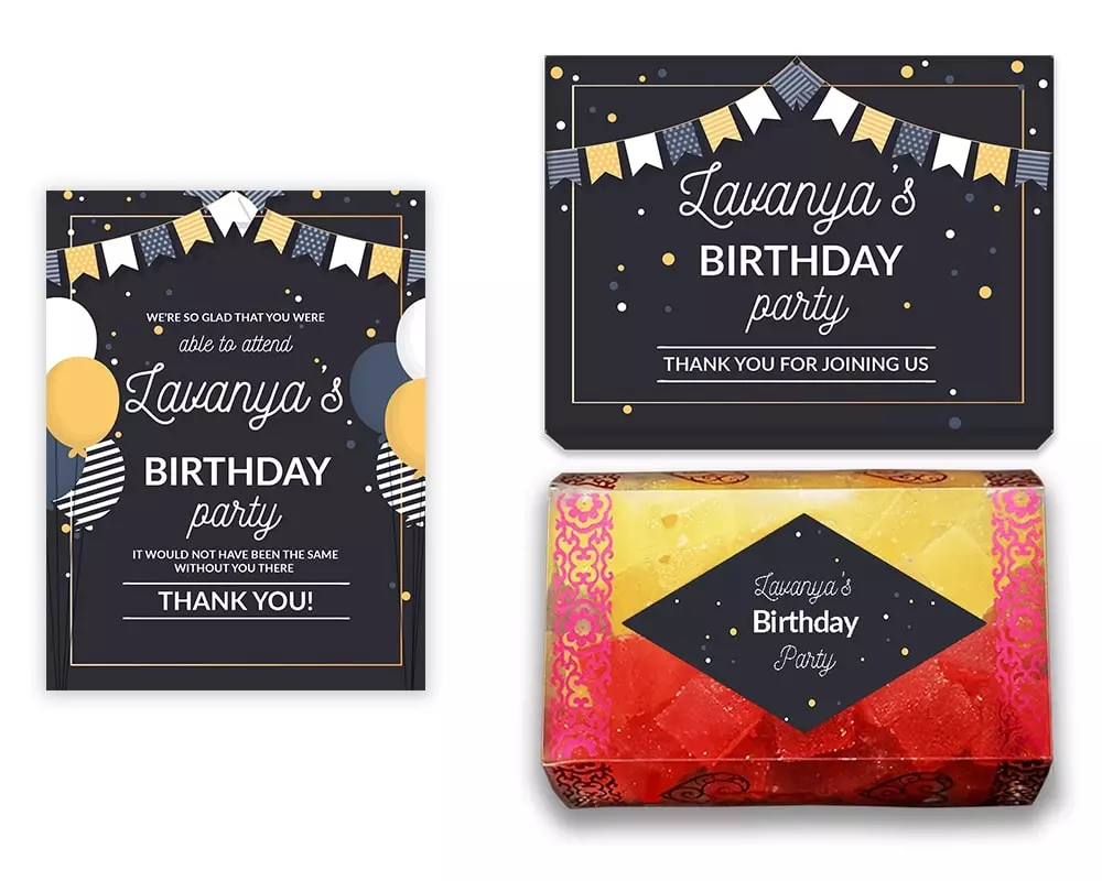 Design Number 6 for Jelly Sweets in Customized Boxes with Small Foldable Message Cards for Birthday Return Gifts