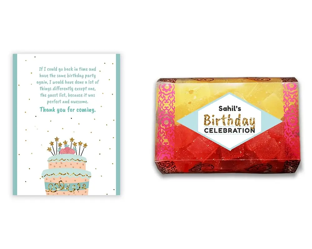 Design Number 3 for Jelly Sweets in Transparent Boxes with Small Foldable Message Cards for Birthday Return Gifts