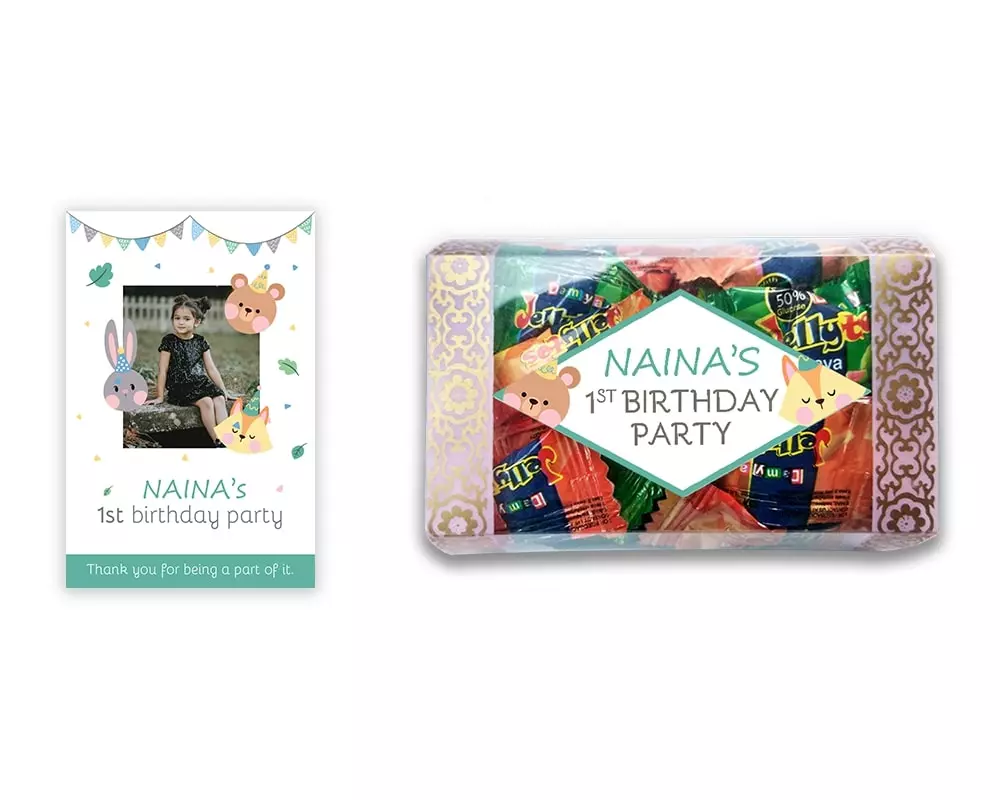 Design Number 8 for Jelly Candies in Transparent Boxes with Small Message Cards for Birthday Return Gifts