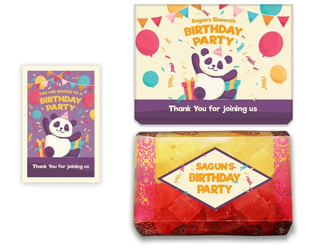 Design Number 1 for Jelly Sweets in Customized Boxes with Small Message Cards for Birthday Return Gifts
