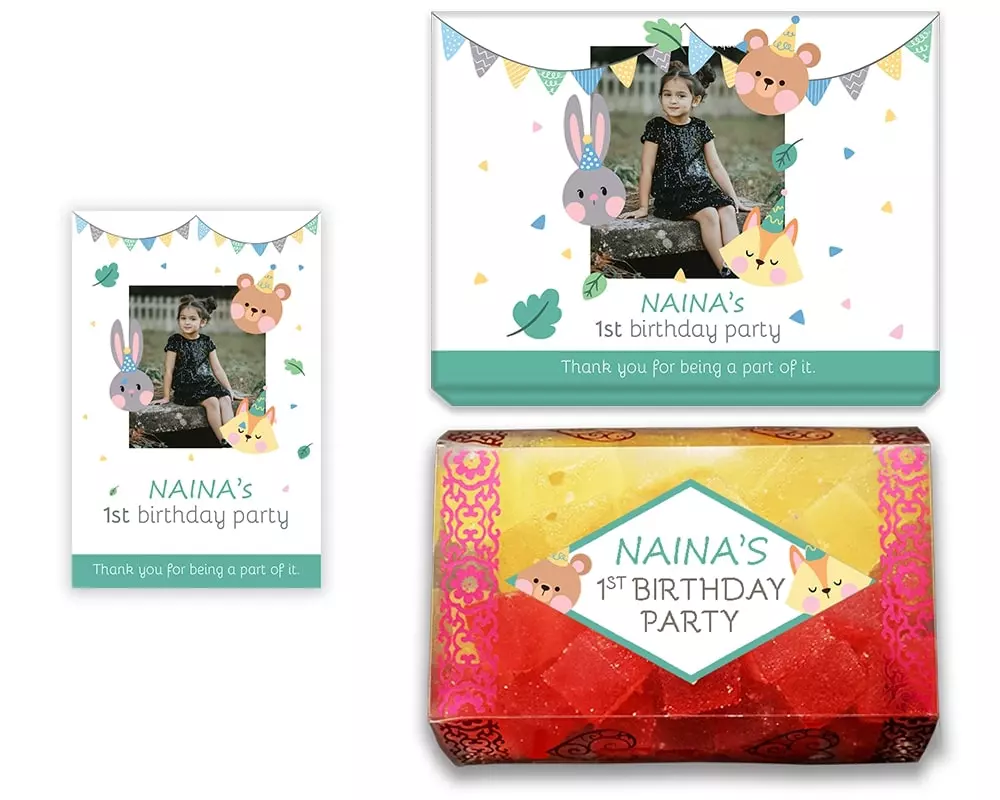 Design Number 8 for Jelly Sweets in Customized Boxes with Small Message Cards for Birthday Return Gifts