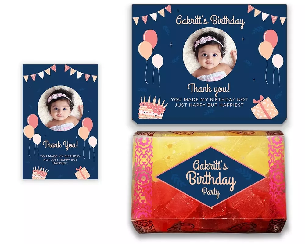 Design Number 9 for Jelly Sweets in Customized Boxes with Small Message Cards for Birthday Return Gifts